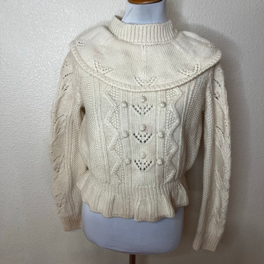 RED Valentino Ecru Ruffle Caped Cable-Knit Sweater WOMENS SMALL